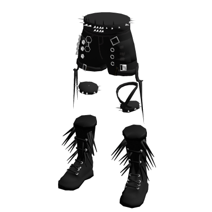 Black Goth Studded Shorts with Boots