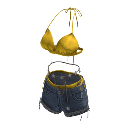 Star Belt Denim Shorts Outfit (Yellow) thumbnail