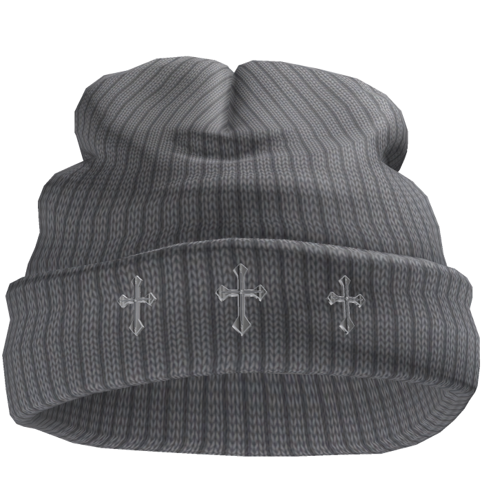 Grey Chrome Crosses Worn Beanie