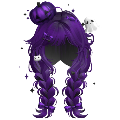 Halloween Cute Pumpkin Braids (Purple&Black) Roblox item