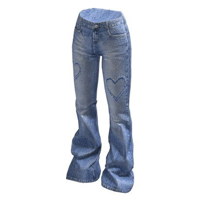 ✨ Heart Ripped Flared Jeans Light Blue Y2K thumbnail