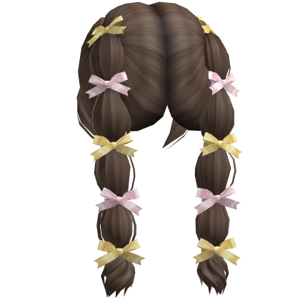 Pink&Yellow Bow-Tied Bubble Braids (Brown) Roblox item