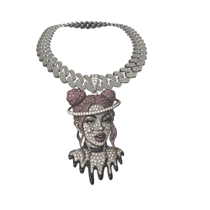 3.0 iced out girl w pink hair drippin chain silver Roblox item
