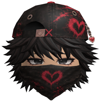 Black Messy Emo Hair Heart Cap Mask Lover Cool Boy