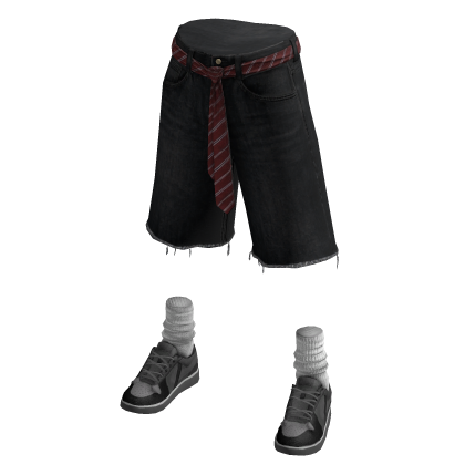 Tie Belt Jorts w/ Black Sneakers (Black)