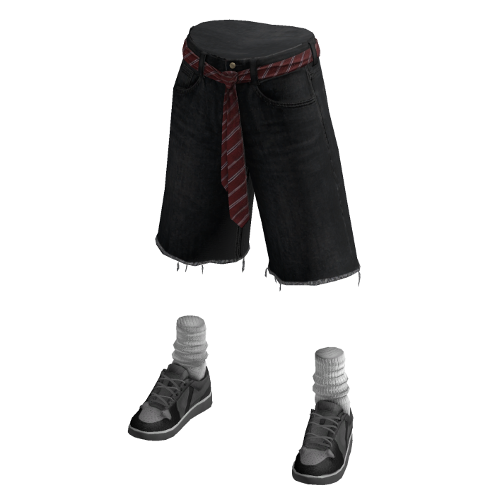 Tie Belt Jorts w/ Black Sneakers (Black)