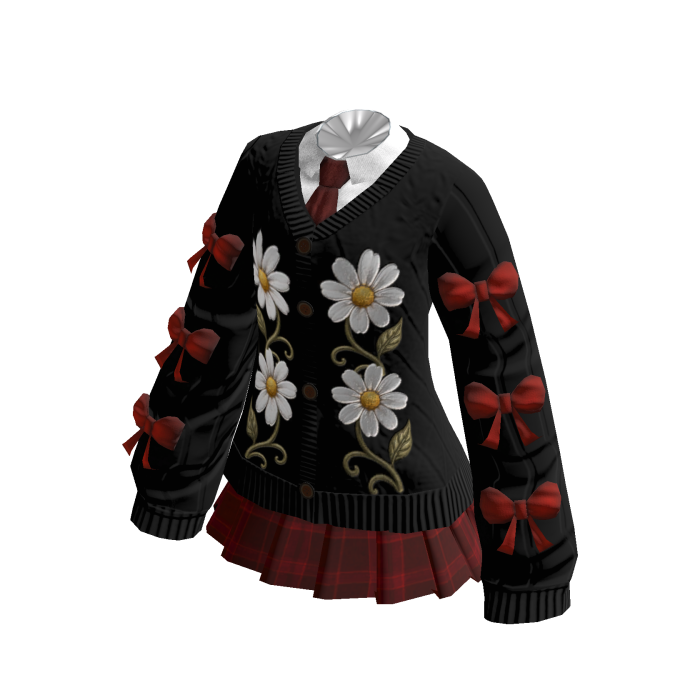 Black & Red Uniform Dress Preppy Floral Daisy