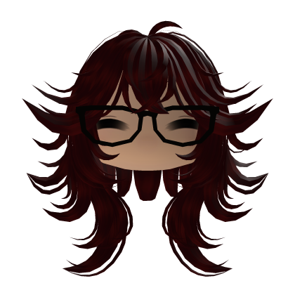 Messy Fluffy Red Wolfcut W/ Emo Glasses & Face Roblox item