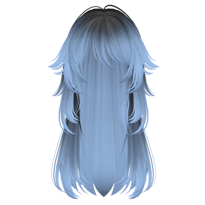 long fluffy anime hair with tufts (black to blue)