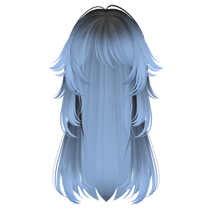 long fluffy anime hair with tufts (black to blue)