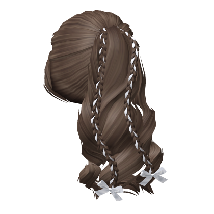 Soft Curly Braided Ponytail w/ Bows in Brown Roblox item