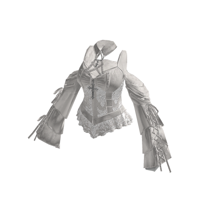 Y2K Goth Lace Up Top w/ Bell Sleeves (White)