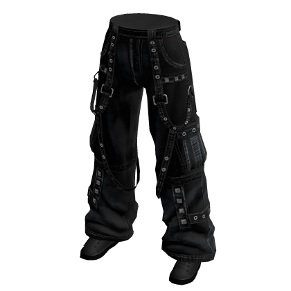 Black Y2K Baggy Strap Cargo Jeans w/ Sneakers