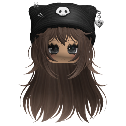 Emo Kawaii Skull Beanie W/ Wolfcut Brown V3