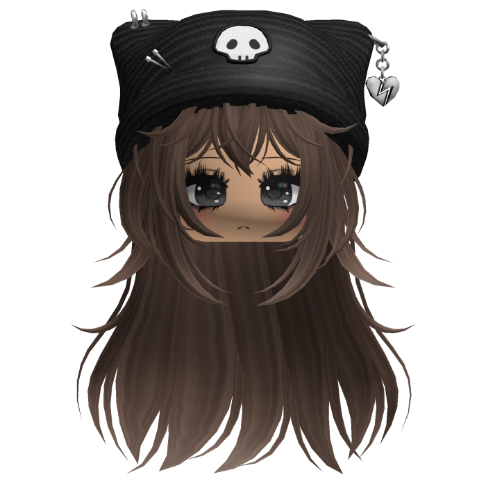 Emo Kawaii Skull Beanie W/ Wolfcut Brown V3