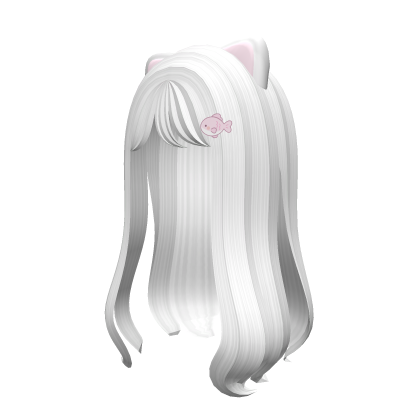 Long white hair with cat ears Roblox item