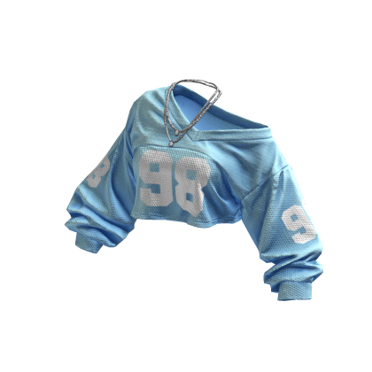 Blue Y2K Off-Shoulder Cropped Jersey