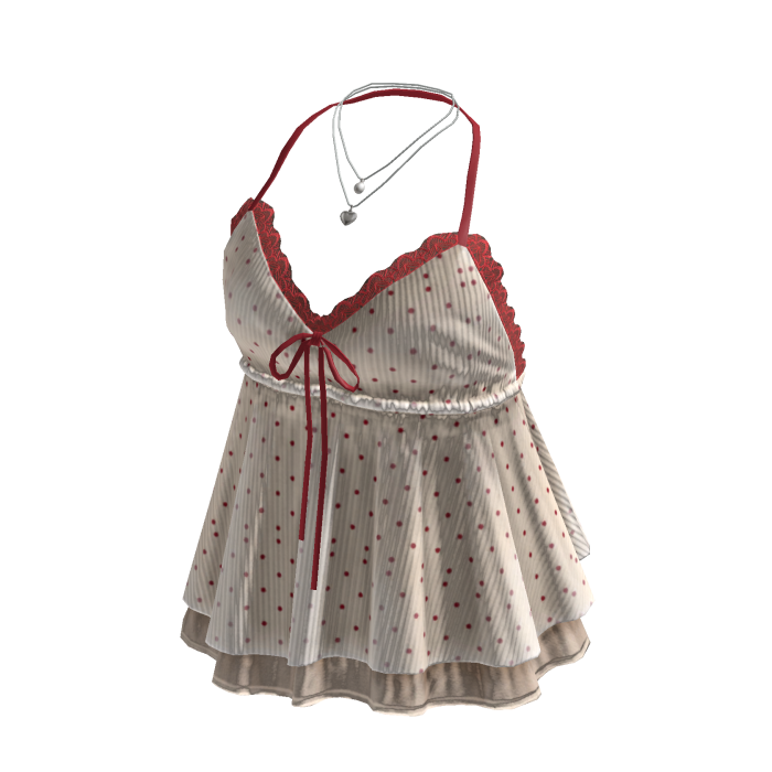Polka Dot Lace Trim Babydoll Top (White)