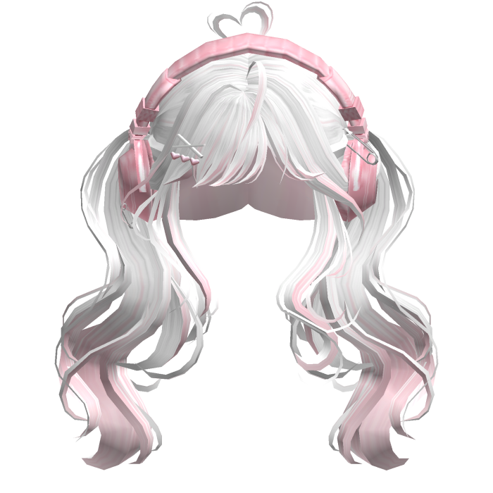 Cute Wavy Pigtails w/Headphonnes (White&Pink)