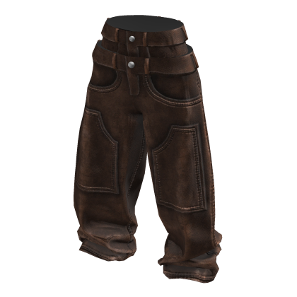 Brown Baggy Washed Grunge Double Waist Jeans