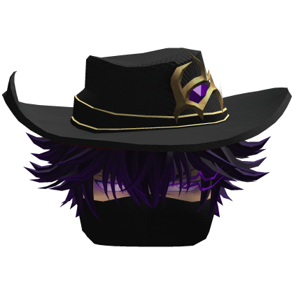 Fluffy Hair with Mask & Hat - Black Purple