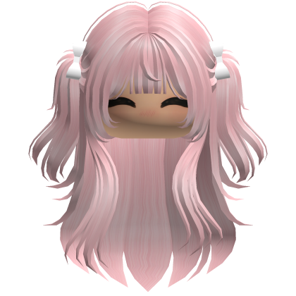 Long wavy girl hair pigtails w bows (Light Pink) Roblox item