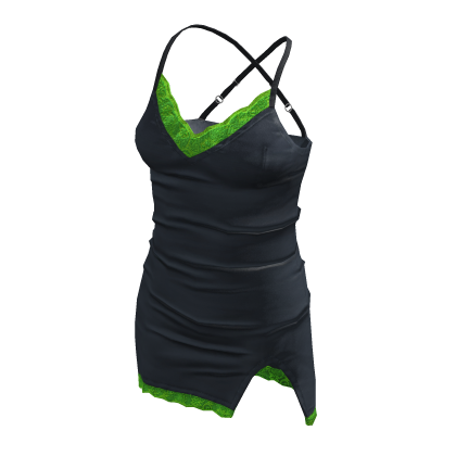 BB Cute Satin Lace High Cut Dress Green and Black