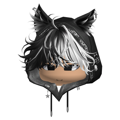 Cute Emo Boy w/ Cute Cat Hood (Black & White) thumbnail
