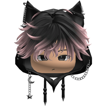 Cute Black And Pink hair Y2K cat-ear hoodie anime Roblox item