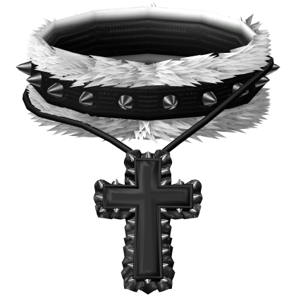 emo spiky fur choker w gothic cross black & white