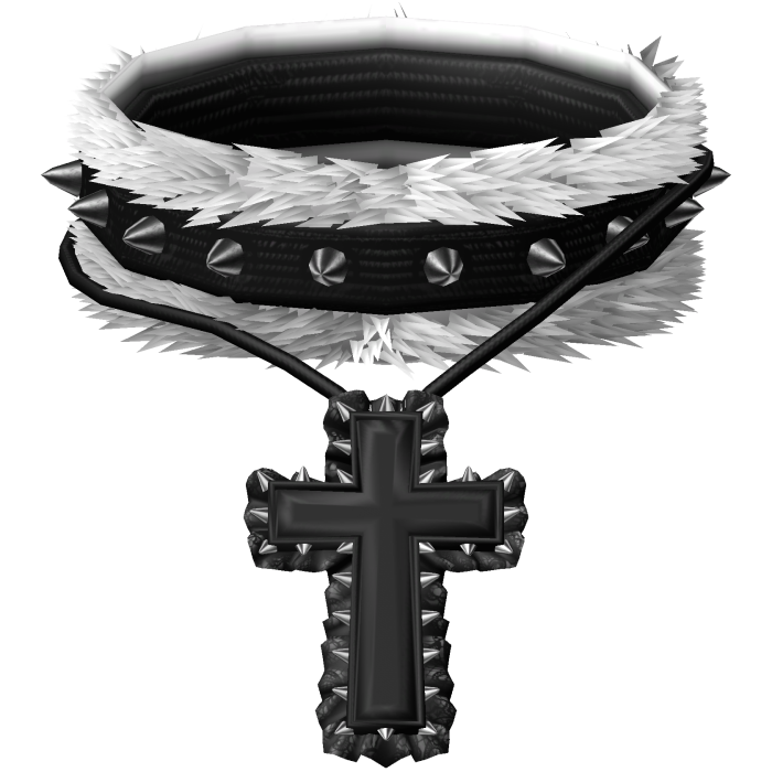 emo spiky fur choker w gothic cross black & white