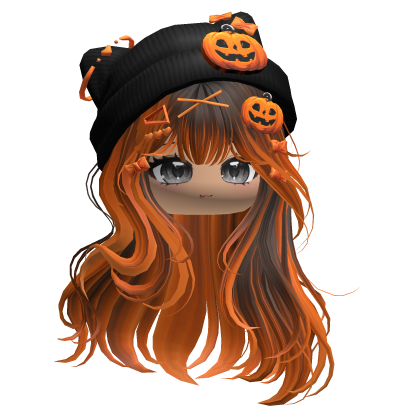 Straight Hair w/ Pumpkin Beanie (Brown&Orange) Roblox item