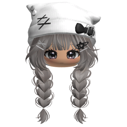 🍀Cute Girl Braided w/Cat Beanie(Ash&White)