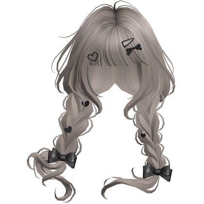 Ash Cute Braided Pigtails w/ Ribbon Clips Roblox item
