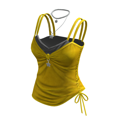 Y2K Layered Cami Top w/ Star Necklace (Yellow)
