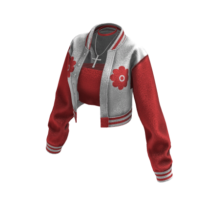 Cropped Bomber Jacket (White Red)