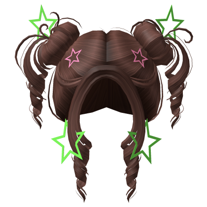 brown starry cute girl hair w green, pink stars Roblox item