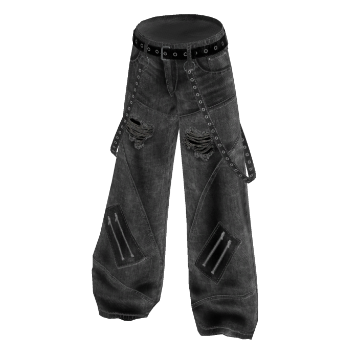 Y2K Rivet Strap Jeans - Grey