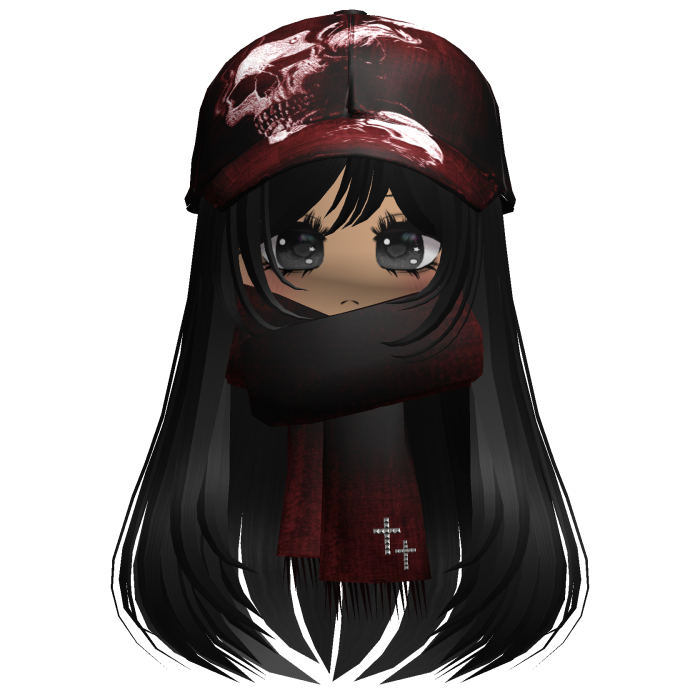 ♡ cute moe girl with emo skull hat + scarf