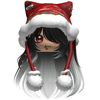 Long Black and White hair cute Christmas hat Y2k