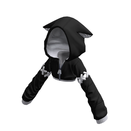 Crop Kitty Hoodie Monochrome