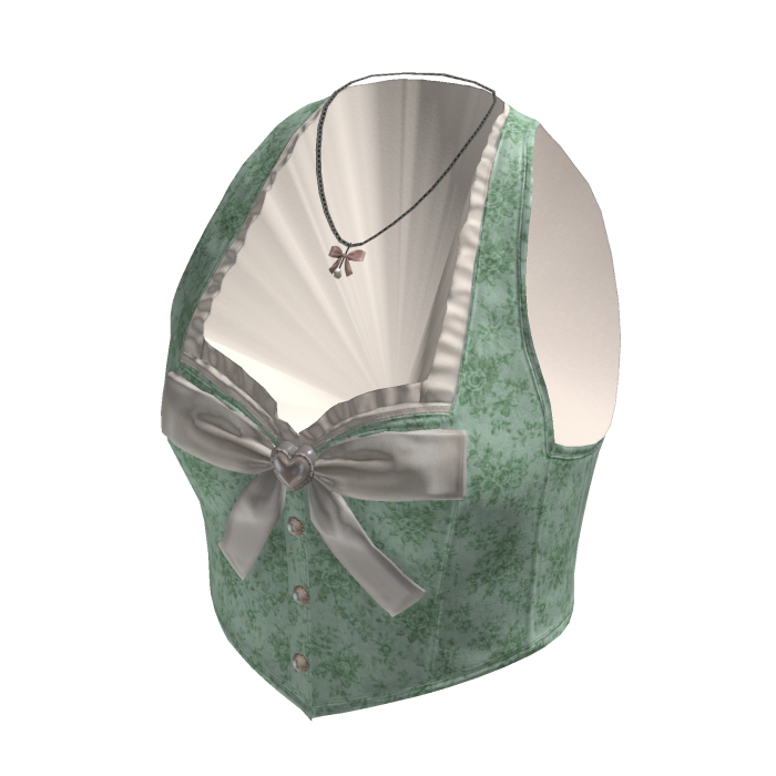 Coquette Floral Bow Vest w/ Necklace (Green)