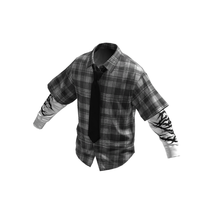 Vintage Plaid Layered Overshirt w/ Black Tie