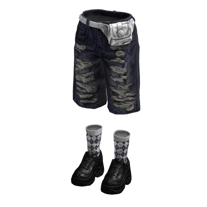 Denim Teared Stylish Jorts (Dark Blue White)
