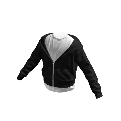 Layered Half Zipped Up Black Hoodie White Shirt