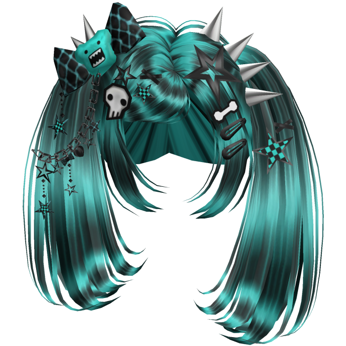 ♡ Scene Spiky Moe Pigtails (Teal Skunk)