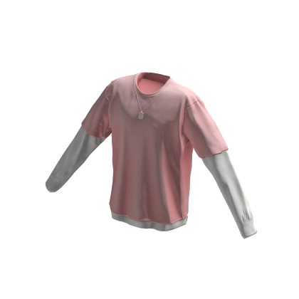 Long Sleeve Two Layer Dog Tag Tee Shirt Pink