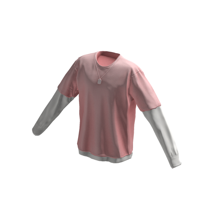 Long Sleeve Two Layer Dog Tag Tee Shirt Pink