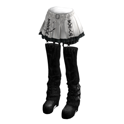 Lace-Up Mini Skirt with Tall Boots (White)