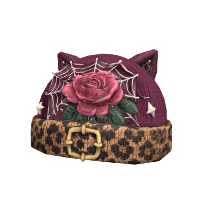 Plum leopard rose cat ear beanie